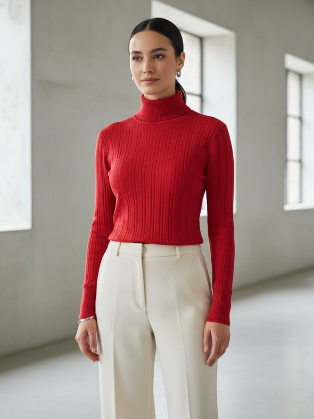 Talbots M Sweater‎ Turtleneck Red Ribbed Classic Academia Y2K 90s Minimalist Mod